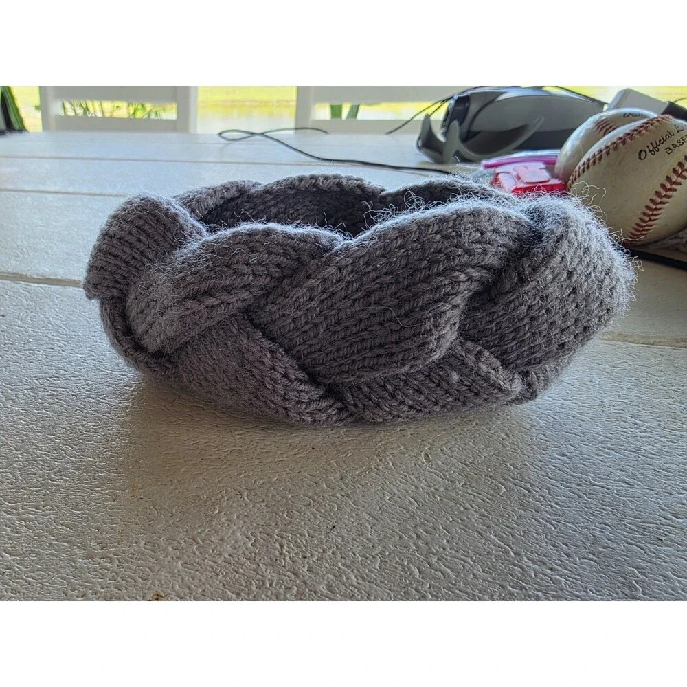 Women's Winter Chunky Knit Headbands Braided Knitted Ear Warmer Head Gray Small